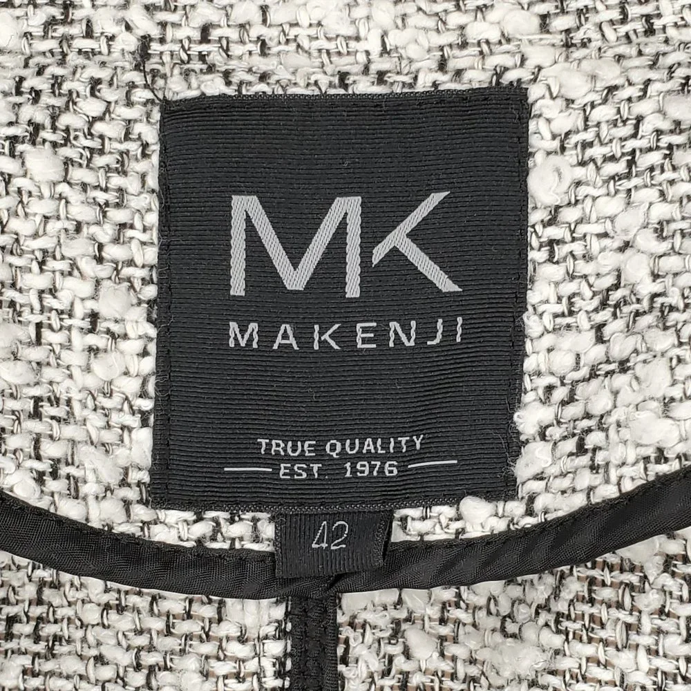 Makenji Womens Size 12 Black and White Medium Tweed Moto Long Sleeve Jacket